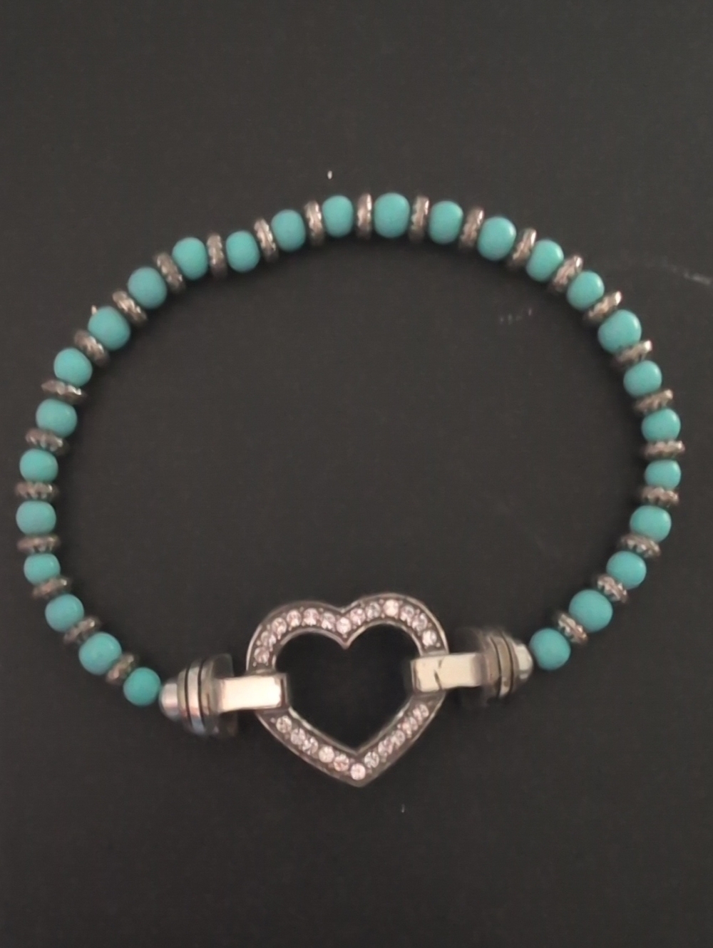 Brighton Interchangeable Magnetic Turquoise Beaded Heart Link Stretch Bracelet